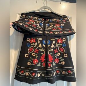 Strapless embroidered mini dress